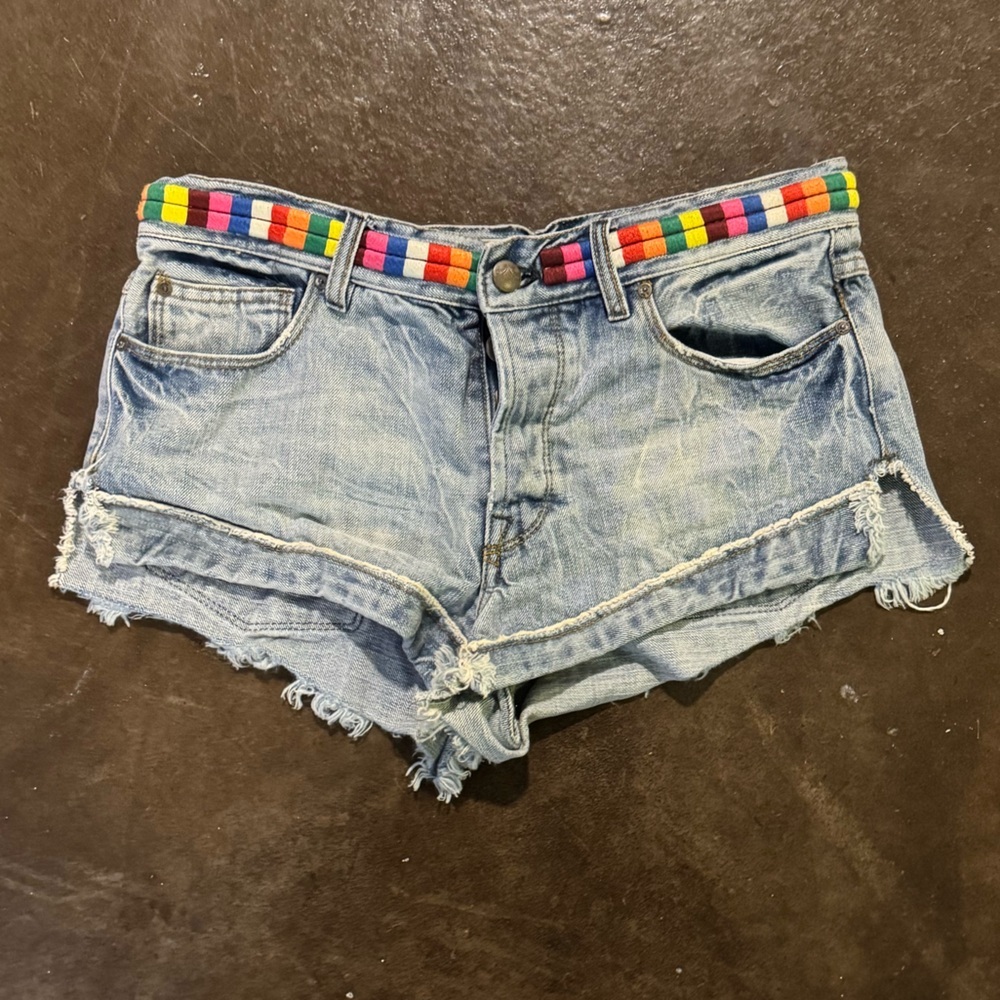 Free People Embroider Waist Denim Shorts